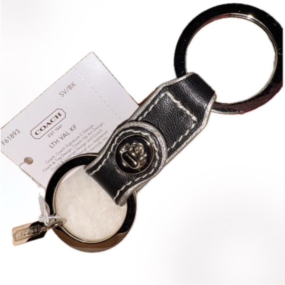 Coach Black Leather Silver double valet Keychain turn-lock F61893 - NWT